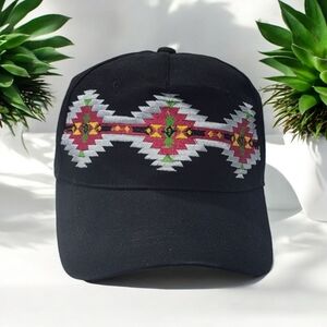 Black Cap with Colorful Geometric Embroidery